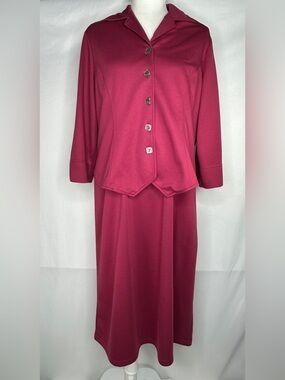 Appleseed’s 2 Piece Magenta Set Blazer Sleeveless Shift Dress Officewear Sz PM